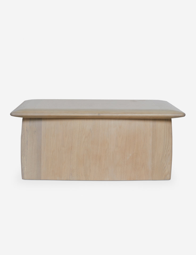 #color::light-oak | Side view of the Cedro large minimalist light wood coffee table with shelf.