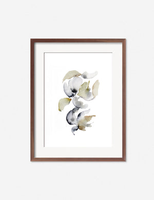 Awakening Spring Print in a walnut frame featuring a playful arrangement of delicate petals by Céline Nordenhed