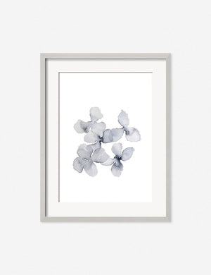Frozen Leaves Print in a silver frame featuring cool toned floral forms by Céline Nordenhed