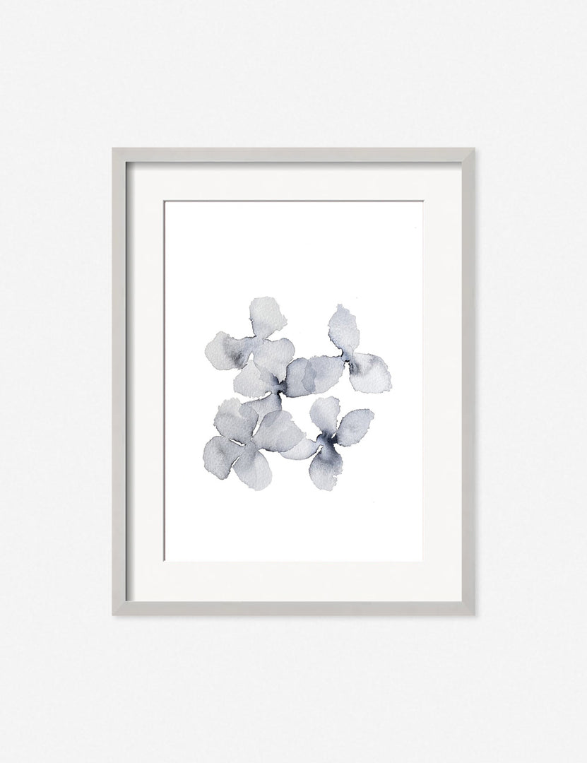 #color::silver #frame-option::framed #size::23--x-29- #size::14--x-17- #size::17--x-23- #size::29--x-37- #size::35--x-45- | Frozen Leaves Print in a silver frame featuring cool toned floral forms by Céline Nordenhed