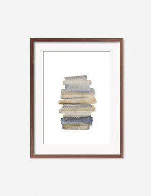 The Fields Print in a walnut frame features a neatly stacked arrangement in an earthy watercolor palette by Céline Nordenhed