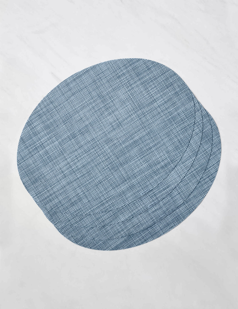 #color::chambray | Set of four chambray blue Mini Basketweave Oval Placemat by Chilewich