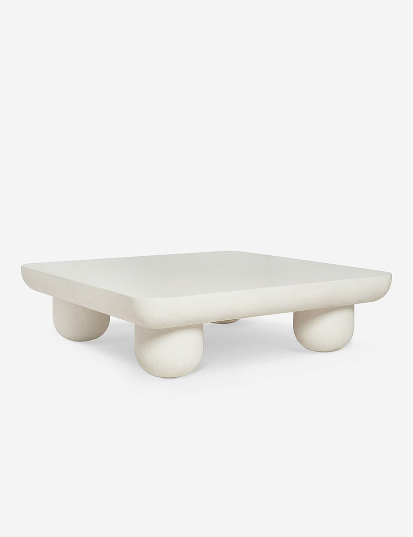 | Clouded square white coffee table by Sarah Sherman Samuel with rounded legs and edges