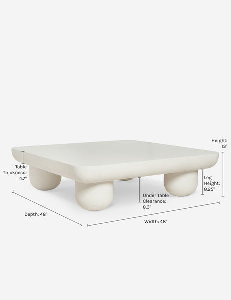 | Dimensions on the Clouded square white coffee table