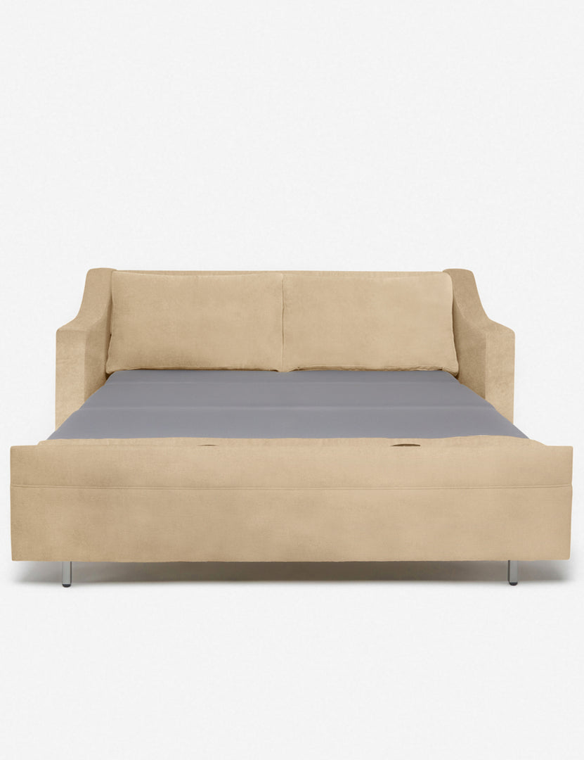 #size::king #color::brie-velvet #size::queen | Coniston Brie Velvet Sleeper Sofa with the bed pulled out