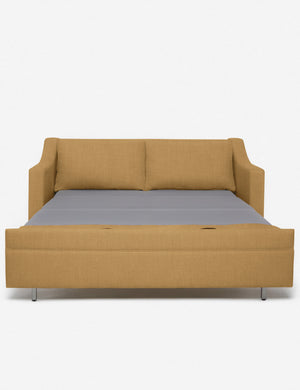 Coniston Camel Linen Sleeper Sofa with the bed pulled out