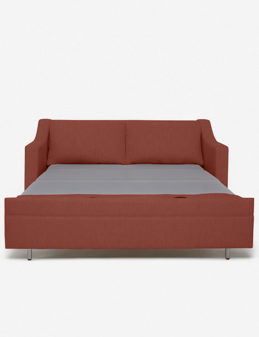 #size::king #color::terracotta-linen #size::queen | Coniston Terracotta Linen Sleeper Sofa with the bed pulled out