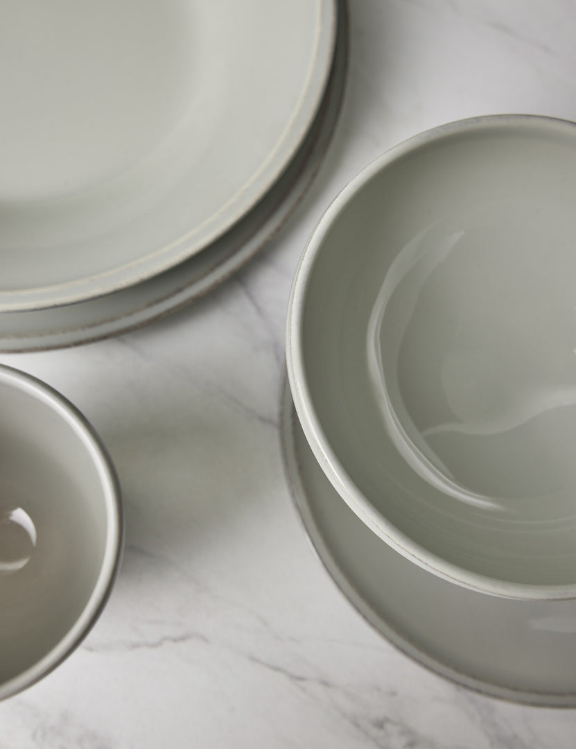 #color::grey | Bird’s-eye view of the Friso grey dinnerware 5-piece place setting by Costa Nova 