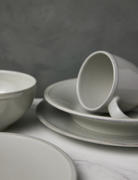 #color::grey | Close-up of the Friso grey dinnerware 5-piece place setting by Costa Nova