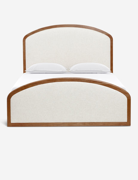 #size::queen #size::king | Crawford natural linen upholstered platform bed with an arched, wooden-framed headboard