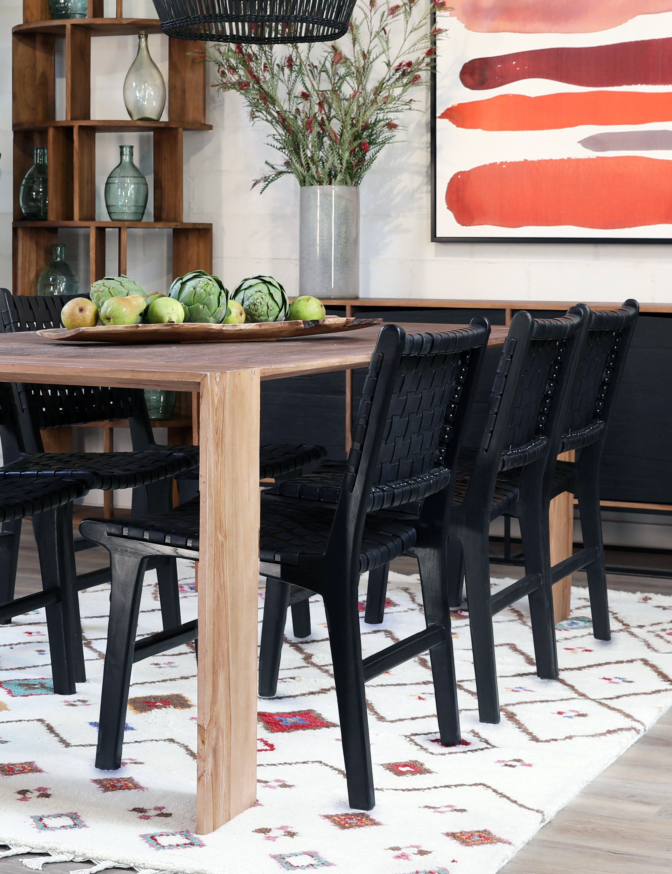 Gallagher Teak + Woven Leather Dining Chair