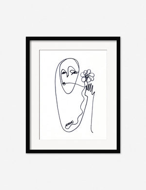 Flower Print in a black frame featuring a subject holding a flower, captured in one single flowing motion by Damienne Merlina