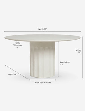 Dimensions on the Doric white round dining table