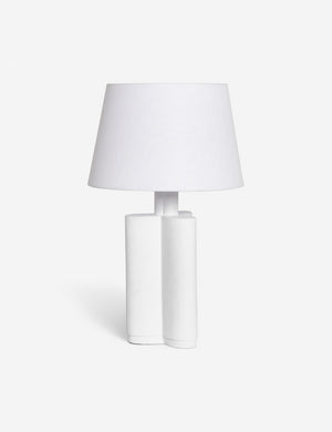 Angled view of the Duffy white table lamp