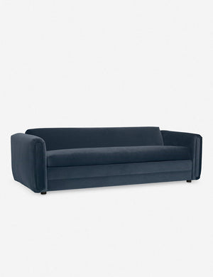 Angled view of the Eleanor Blue Velvet sofa