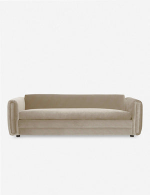 Eleanor Oatmeal Beige Velvet sofa with a deep seat