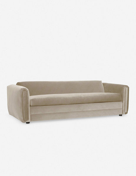 #color::Oatmeal | Angled view of the Eleanor Oatmeal Beige Velvet sofa