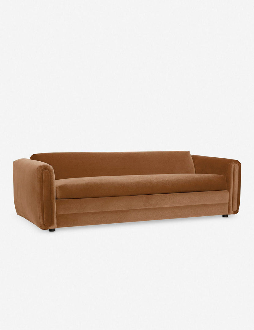 #color::Rust | Angled view of the Eleanor Rust Orange Velvet sofa