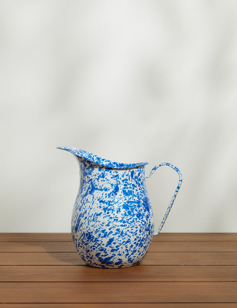 | Enamelware Splatter Large blue and white Pitcher by Crow Canyon