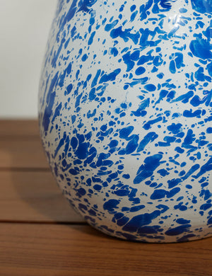 Close-up of the base on the Enamelware Splatter Large blue and white Pitcher by Crow Canyon