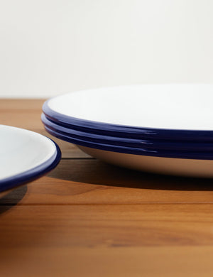 Close-up of the blue rim on the Enamelware Dinner Plate (Set of 4) by Crow Canyon