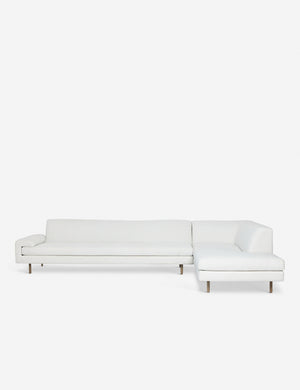 Estee white linen right-Facing Upholstered Sectional Sofa with wooden dowel legs and a clean-lined frame