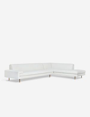 Angled view of the Estee white linen right-Facing Sectional Sofa