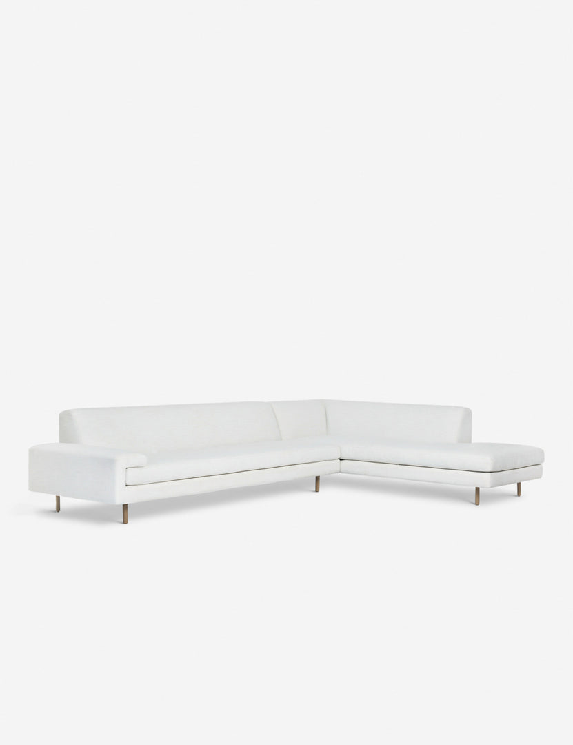 #color::white #configuration::right-facing | Angled view of the Estee white linen right-Facing Sectional Sofa