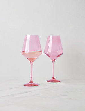 Set of two rose pink wine glasses by Estelle Colored Glass