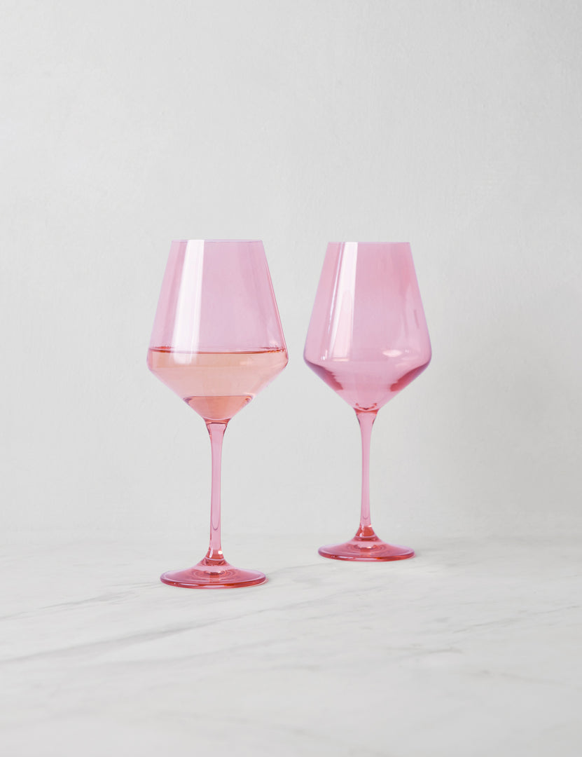 #color::rose-pink | Set of two rose pink wine glasses by Estelle Colored Glass