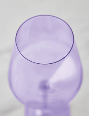 Angled view of a lavender purple wine glass by Estelle Colored Glass