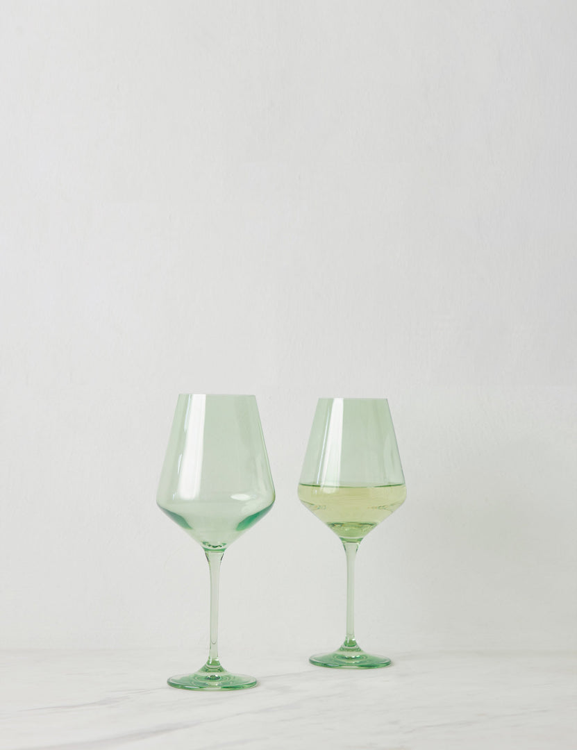 #color::mint | Set of two mint green wine glasses by Estelle Colored Glass