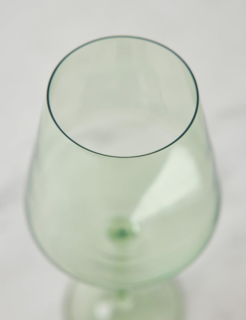 #color::mint | Angled view of a mint green wine glass by Estelle Colored Glass