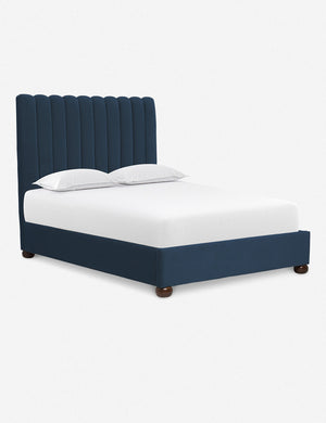 Angled view of the Blue Evelyn Platform Bed