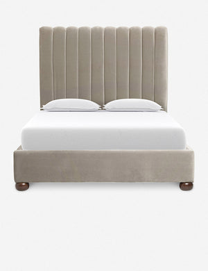 Oatmeal Neutral Evelyn Platform Bed with a channel-tufted headboard