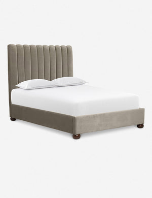 Angled view of the Oatmeal Neutral Evelyn Platform Bed