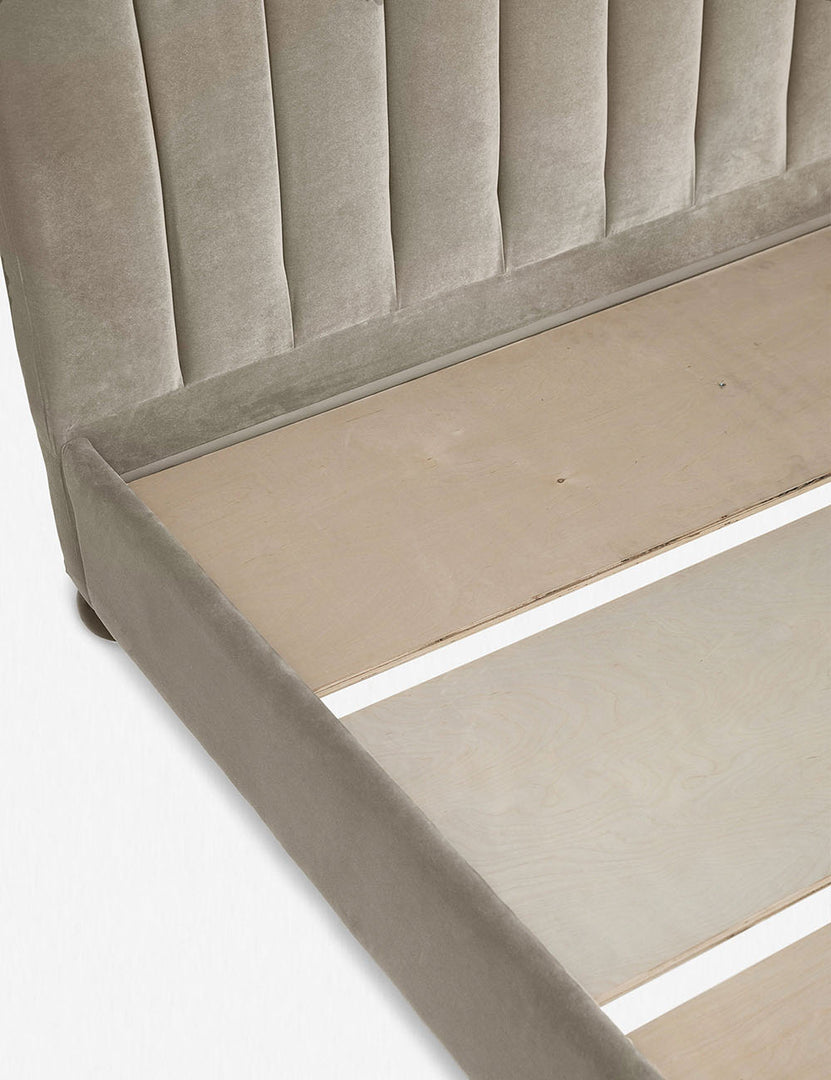 #size::queen #size::king #size::cal-king #color::oatmeal | Close up of the inside of the Oatmeal Neutral Evelyn Platform Bed