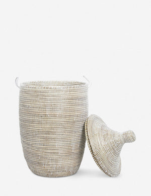 Ndeye white coil-style woven large-size storage basket by Expedition Subsahara