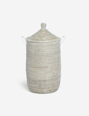 Ndeye white coil-style woven small-size storage basket by Expedition Subsahara