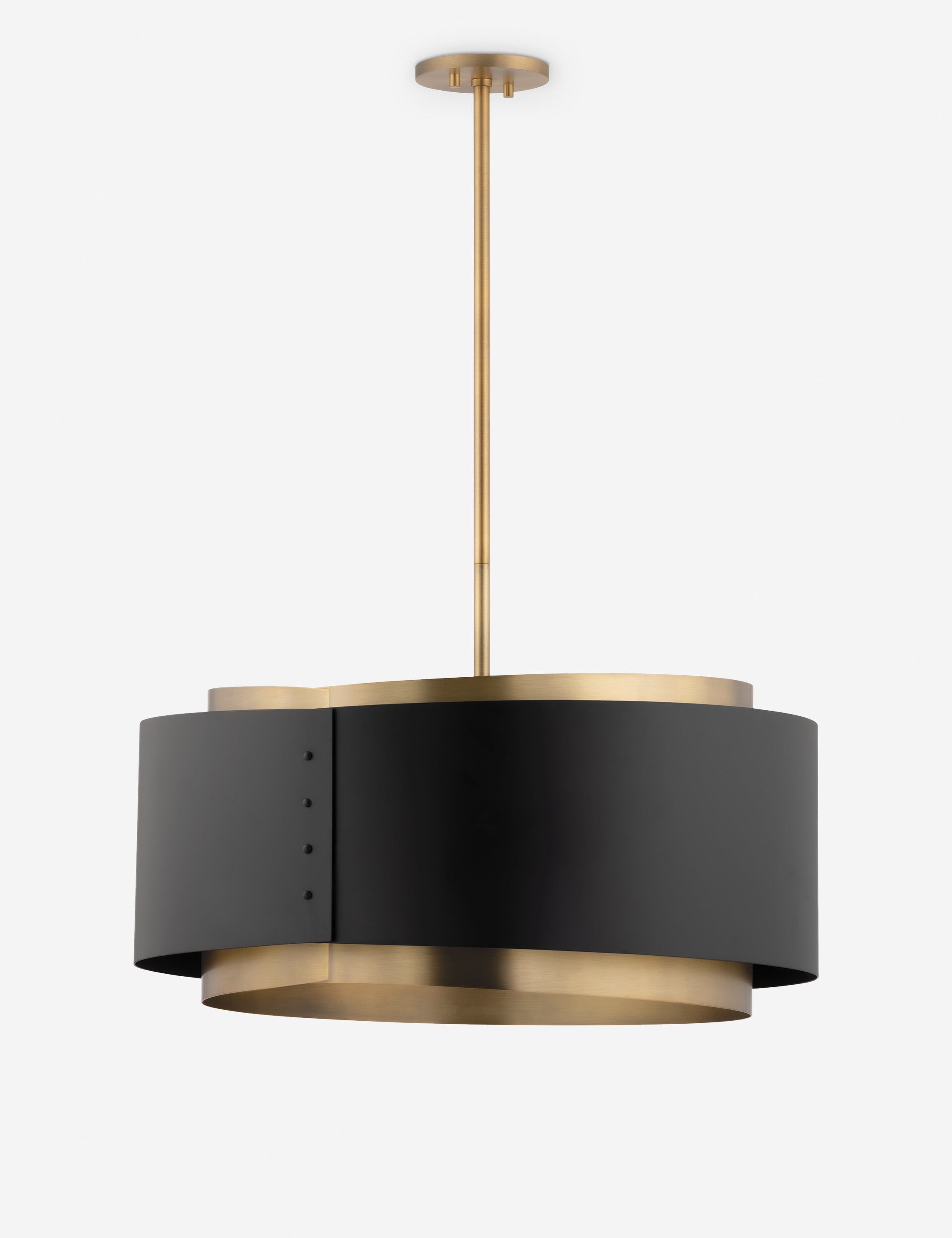 Roux Modern Patina Brass & Matte Black Drum Pendant Light - 25" Dia