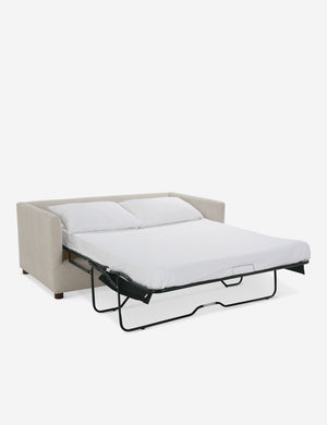 Lotte Flax Performance Fabric queen-sized sleeper sofa with the bed pulled out