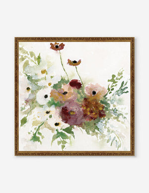 Fleurs Print in a bronze frame that features a soft bouquet of vibrant colors by Hannah Winters
