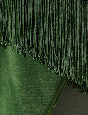 Close up of the fringe on the top of the Jo Emerald Green Stocking