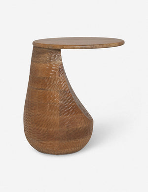 Gem mango wood side table with a textured base