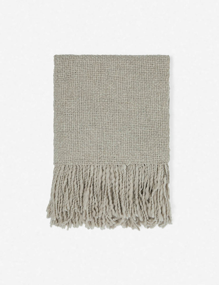 | Goleta gray chunky wool knit throw blanket with tasseled ends
