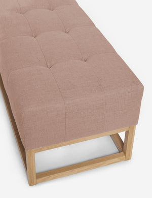 Upper angled view of the Grasmere apricot linen wooden bench
