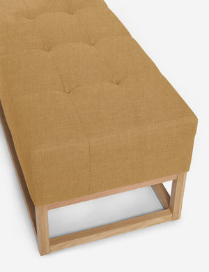 Upper angled view of the Grasmere camel linen wooden bench