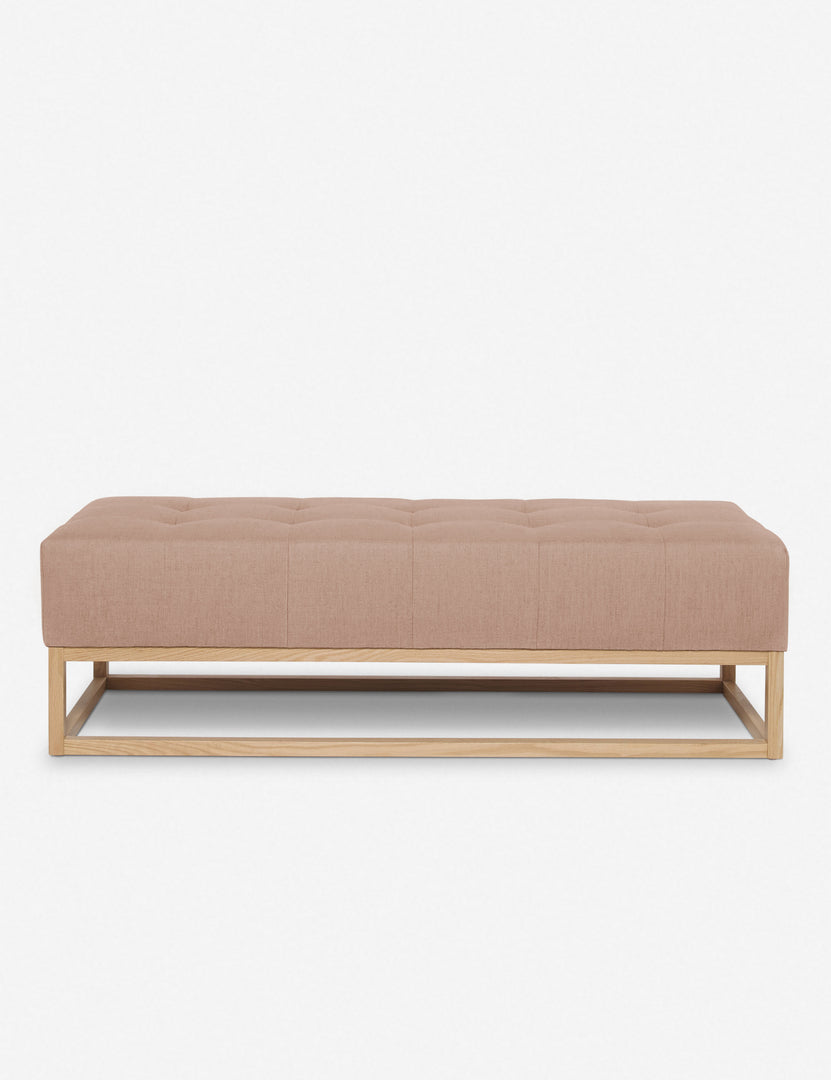 #color::apricot-linen | Grasmere apricot linen upholstered wooden bench by Ginny Macdonald