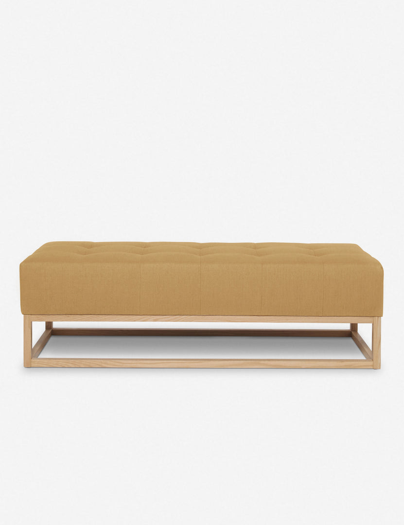 #color::camel-linen | Grasmere camel linen upholstered wooden bench by Ginny Macdonald