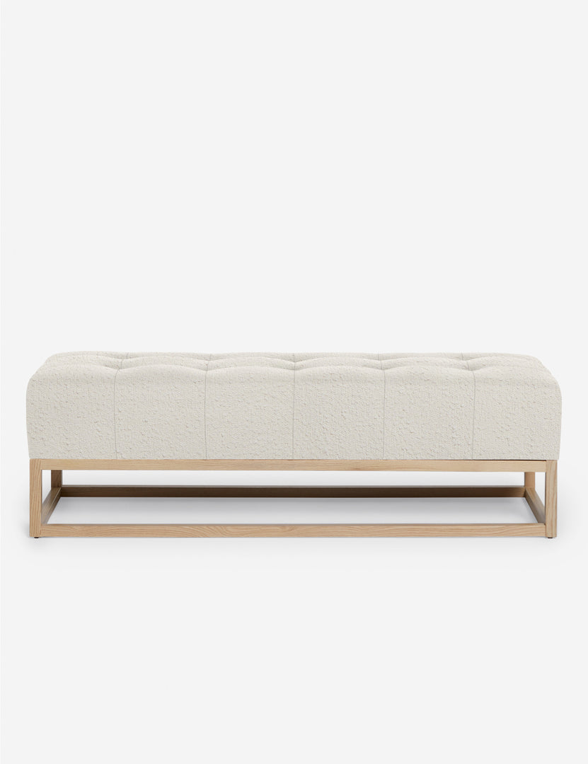 #color::taupe-boucle | Grasmere taupe boucle upholstered wooden bench by Ginny Macdonald